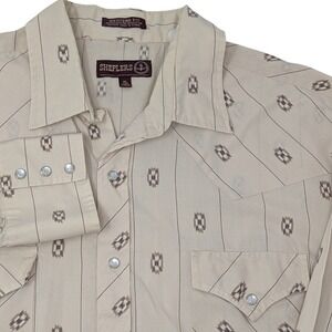 Sheplers Western Fit Mens Long Sleeve Pearl Snap Shirt Tan Geometric Print XL